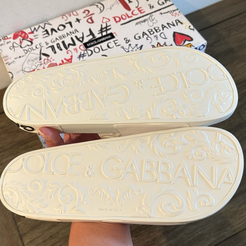 NIB [Dolce & Gabanna] Patches of the Designers Rubber/Calfskin Slides Mens US 10 - Picture 10 of 14